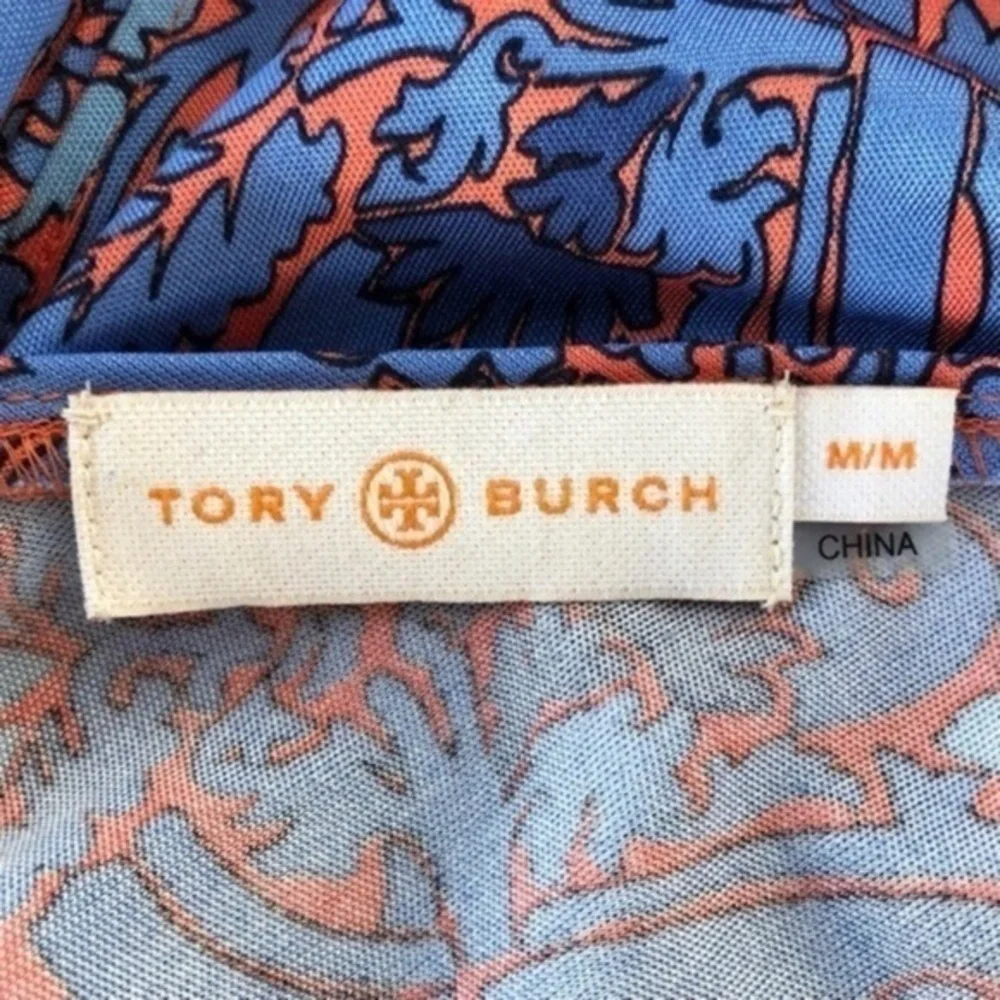 Tory Burch Sandy Sea Coral Artemis Tie-Waist Silk Blue Sleeveless Dress 👗